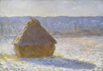 Oleo sobre lienzo titulado <i>Meule, effet de neige, le matin</i> (65 x 92 cm), pintado en 1891.