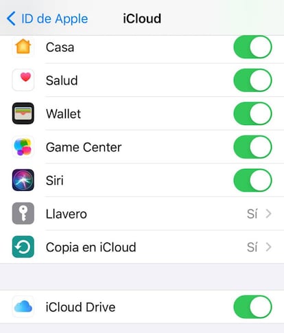 iCloud Drive dentro de iOS.