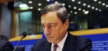 El presidente del BCE, Mario Draghi, durante su comparecencia ante el Parlamento Europeo.