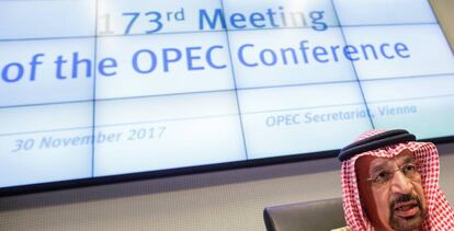 El ministro saud&iacute; de Energ&iacute;a, Jalid al Falih, antes de la 173 conferencia de la OPEP, celebrada el jueves en Viena.  