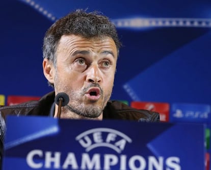 Luis Enrique, durante la rueda de prensa en Minsk.