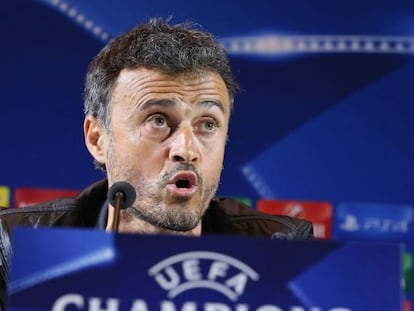 Luis Enrique, durante la rueda de prensa en Minsk.