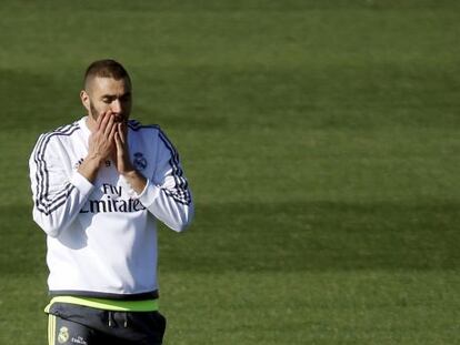 Benzema, en un entrenament del Madrid.