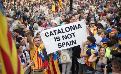 Una de las manifestaciones del pasado mes de octubre, en Barcelona, en favor de la independencia de Cataluña.