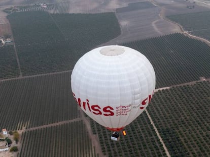 Vuelo en globo sobre olivos en los alrededores de Écija (Sevilla).   