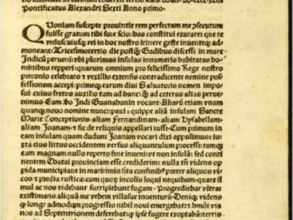 Primer full de la carta de Colom del 1493.