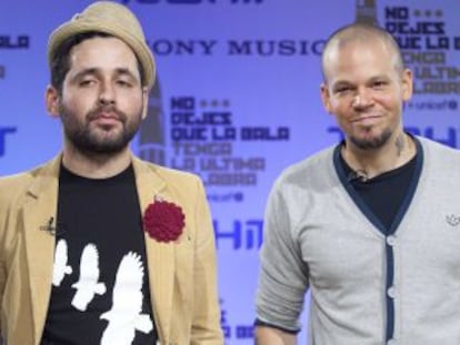 Los integrantes de Calle 13, en la presentación del vídeo.