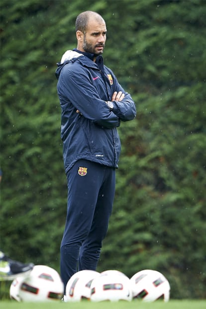Pep Guardiola, durante un entrenamiento.