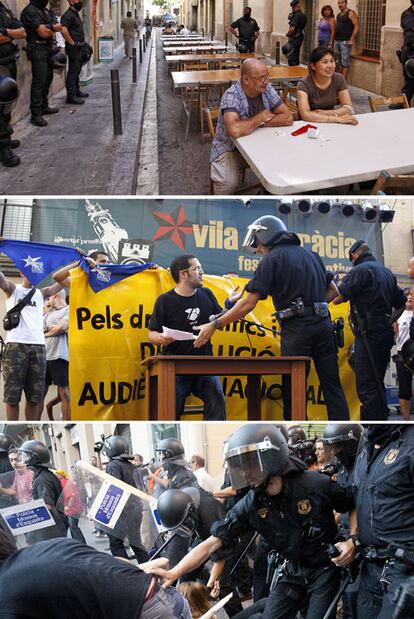 Los Mossos blindaron a primera hora de la tarde la pequeña plaza del Raspall, donde todavía curioseaban algunos vecinos. Los problemas empezaron a raíz de la lectura de un comunicado, que la policía interrumpió. La protesta se trasladó hasta algunas calles del barrio de Gràcia, donde hubo cargas policiales que no pasaron a mayores.