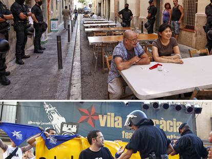 Los Mossos blindaron a primera hora de la tarde la pequeña plaza del Raspall, donde todavía curioseaban algunos vecinos. Los problemas empezaron a raíz de la lectura de un comunicado, que la policía interrumpió. La protesta se trasladó hasta algunas calles del barrio de Gràcia, donde hubo cargas policiales que no pasaron a mayores.