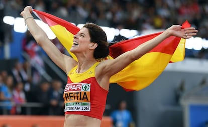 Ruth Beitia, tras ganar el oro en el Campeonato de Europa. 