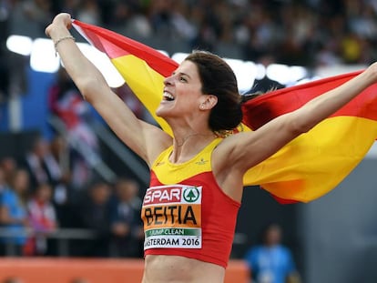 Ruth Beitia, tras ganar el oro en el Campeonato de Europa.