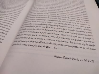 Últimas frases de 'Ulises', de James Joyce, en la edición en castellano de Lumen, traducida por José María Valverde.