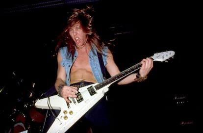 James Hetfield, de Metallica, durante un concierto en Neunkirchen am Brand (Alemania) en 1984