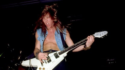 James Hetfield, de Metallica, durante un concierto en Neunkirchen am Brand (Alemania) en 1984