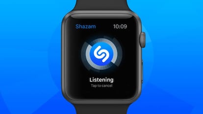 Vista de la aplicaci&oacute;n Shazam en un Apple Watch.