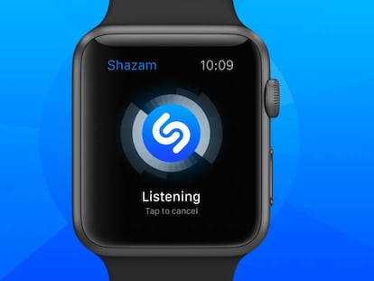 Vista de la aplicaci&oacute;n Shazam en un Apple Watch.