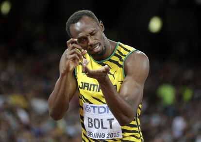 Usain Bolt después de la carrera clasificatoria de los 200 metros