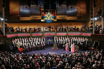 Vista del Konserthuset de Estocolmo, ayer, durante la ceremonia de entrega de los premios Nobel.