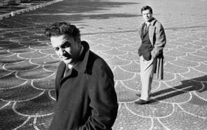 Fellini amb l'actor Marcello Mastroianni, el 1962.