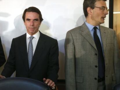 El expresidente del Gobierno, José María Aznar, durante el acto de presentación de la biografía de Konrad Adenauer que ha editado FAES.