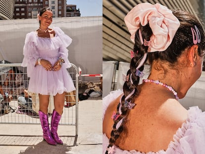 Marta Salamero, de 30 años, preparó su estilismo inspirándose en un vestido que vio hace años que llevaba la cantante en una sesión de fotos. Desde entonces supo que quería vestir igual la primera vez que la viera: “Hoy voy a cumplir un sueño”, dice emocionada.