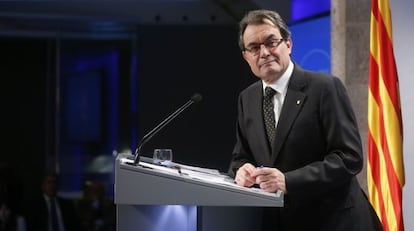 Artur Mas listens to a question during a news conference at Palau de la Generalitat in Barcelona on Tuesday. 