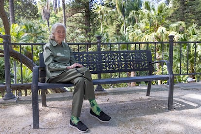 La etóloga británica Jane Goodall, este sábado en el jardín botánico de Málaga.