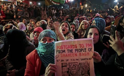Mujeres protestando el pasado 18 de enero en Shaheen Bagh, en Nueva Delhi.