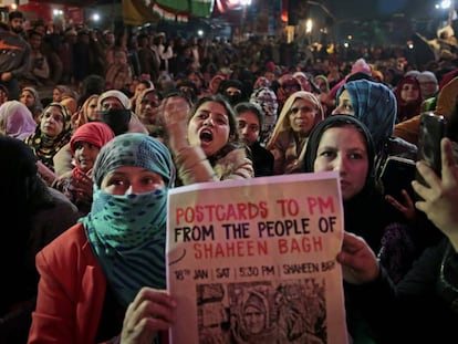 Mujeres protestando el pasado 18 de enero en Shaheen Bagh, en Nueva Delhi.