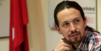 Pablo Iglesias tras reunirse con los sindicatos este jueves.