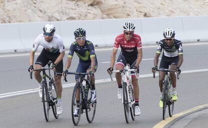Quintana y Contador, el s&aacute;bado, en la etapa reina de Abu Dabi.