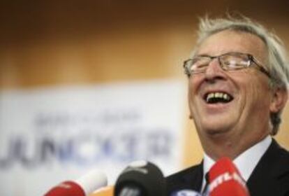 El candidato del Partido Popular Europeo para la presidencia de la Comisi&oacute;n Europea, y ganador de las elecciones europeas, Jean-Claude Juncker, durante una rueda de prensa celebrada en la sede del partido en Bruselas.