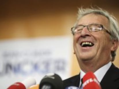 El candidato del Partido Popular Europeo para la presidencia de la Comisi&oacute;n Europea, y ganador de las elecciones europeas, Jean-Claude Juncker, durante una rueda de prensa celebrada en la sede del partido en Bruselas.