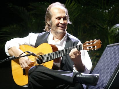 Paco de Lucía en una actuación en el Festival del Cante de las Minas, en Murcia.