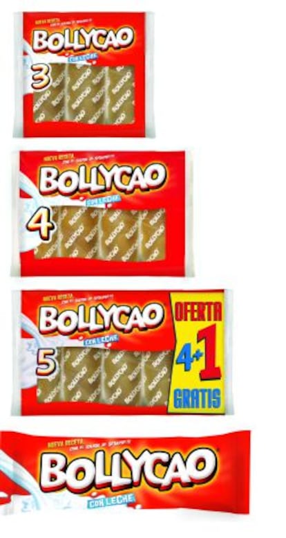 Bollycao con leche en tres envases diferentes.