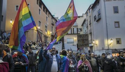 Manifestació contra l'homofòbia a Berga, dilluns.