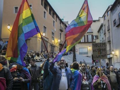 Manifestació contra l'homofòbia a Berga, dilluns.