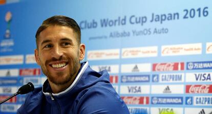 La sonrisa de Sergio Ramos durante la rueda de prensa de este s&aacute;bado. 