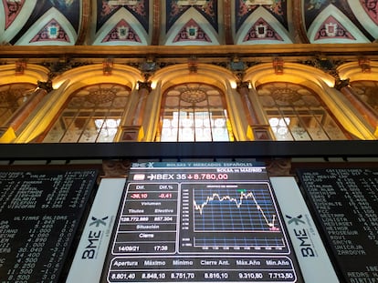 Panel con las cotizaciones de la Bolsa de Madrid.