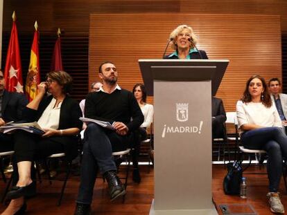Manuela Carmena en una rueda de prensa en el Ayuntamiento de Madrid.