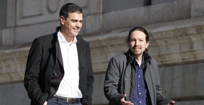 Reunion de Pedro Sanchez, Secretario General del PSOE, con Pablo Iglesias, lidere de Podemos, en el Congreso de los Diputados.