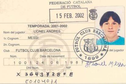 Ficha federativa de Messi correspondiente a 2002.