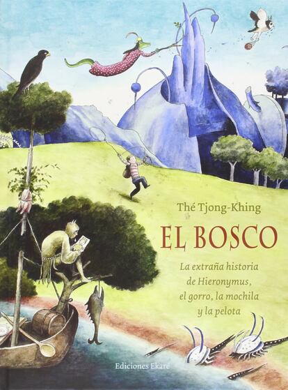 Sobran las palabras en este libro del indonesio Thé Tjong-Khing en el que se recorre todo el imaginario de El Bosco. Subtitulado La extraña historia de Hieronymus, el gorro, la mochila y la pelota, lo protagoniza un niño que sale de casa con ganas de aventura y se adentra en un mundo mágico de unicornios, aves de plumajes majestuosos o peces monstruosos dibujados con minuciosidad. El libro, al que el autor ha dedicado muchas horas de estudio, termina con El jardín de las delicias, cuando se cumplen 500 años de la muerte del complejo y original artista.