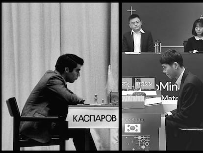 A la izquierda, el Kasparov de 1985. A la derecha, el Lee Sedol de 2016