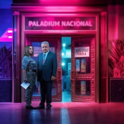 Xóchitl Gálvez y Andrés Manuel López Obrador, en una imagen generada por inteligencia artificial y difundida en redes sociales. 