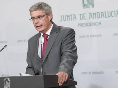 El portavoz del Gobierno andaluz, Juan Carlos Blanco, hoy en Sevilla.