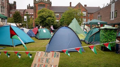 Pro-Palestinian encampment at Newcastle University campus on Thursday.