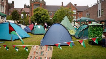 Pro-Palestinian encampment at Newcastle University campus on Thursday.