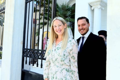 La princesa Teodora de Grecia con Matthew Kumar el 25 de septiembre de 2024 (tres días antes de la boda) en Atenas.